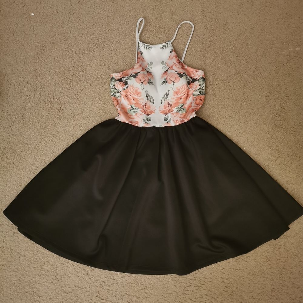 Papaya Floral Dress with Black skirt